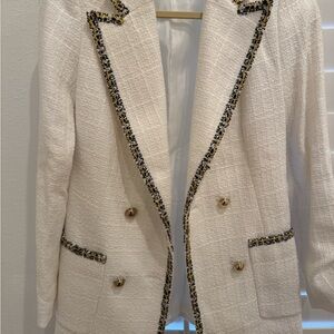 Zara White Tweed Blazer with Gold Buttons